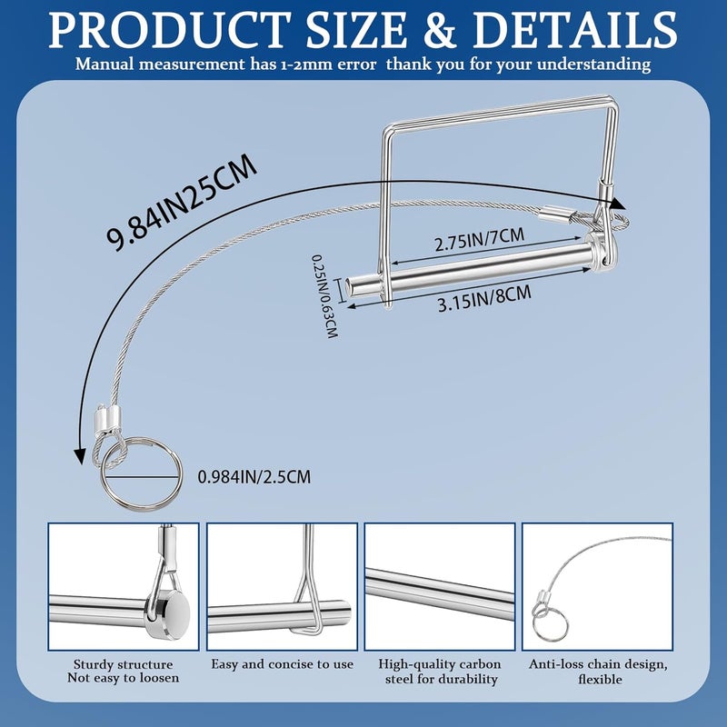 BADAO 2Pack Locking Pins,Square-Shaped Trailer Pin with Anti-Lost Rope Ring,Premium Trailer Hitch Pin,Hitch Locking Pin,Professional Trailer Coupler Pins for Farm Lawn Garden Wagons Towing,Size 1/4" x 2.75" - Image 2